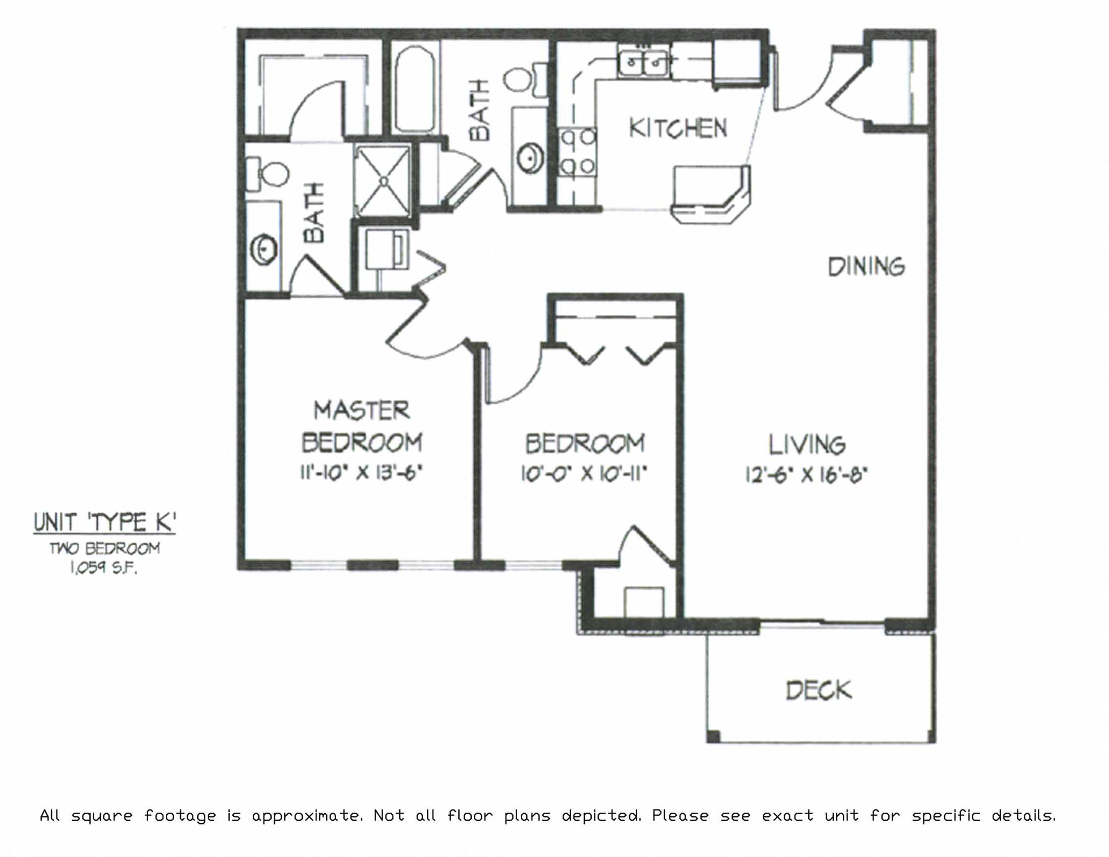 Floor plan for 2 beds, 2 baths, 1059 sqft